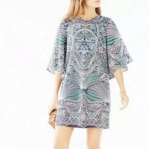 BCBGMAXAZRIA MULTI COLOR RUFFLED SLEEVE TATI DRESS SIZE XS